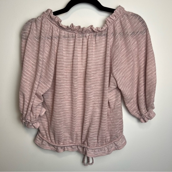 Free People Dorothy Ruched Puff Sleeve Top | Pink Stripe | Size Medium - Picture 4 of 4